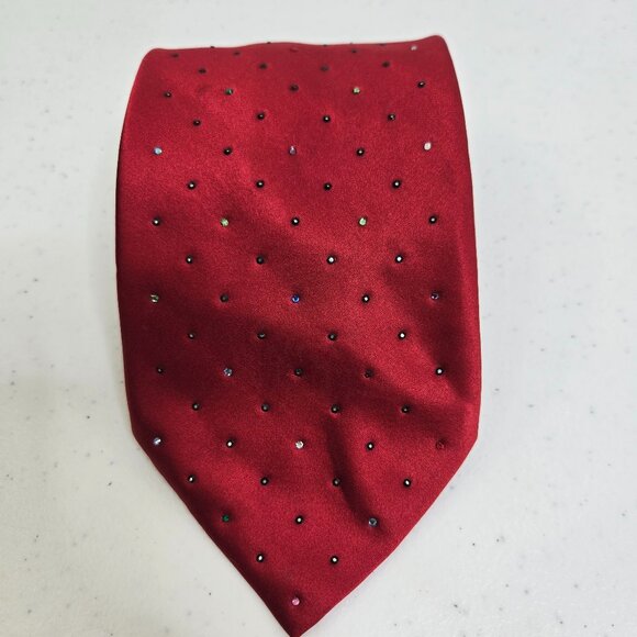 Stefano Ricci Luxury Collection Swarovski Crystal Tie Red Rainbow Dot 100% Silk